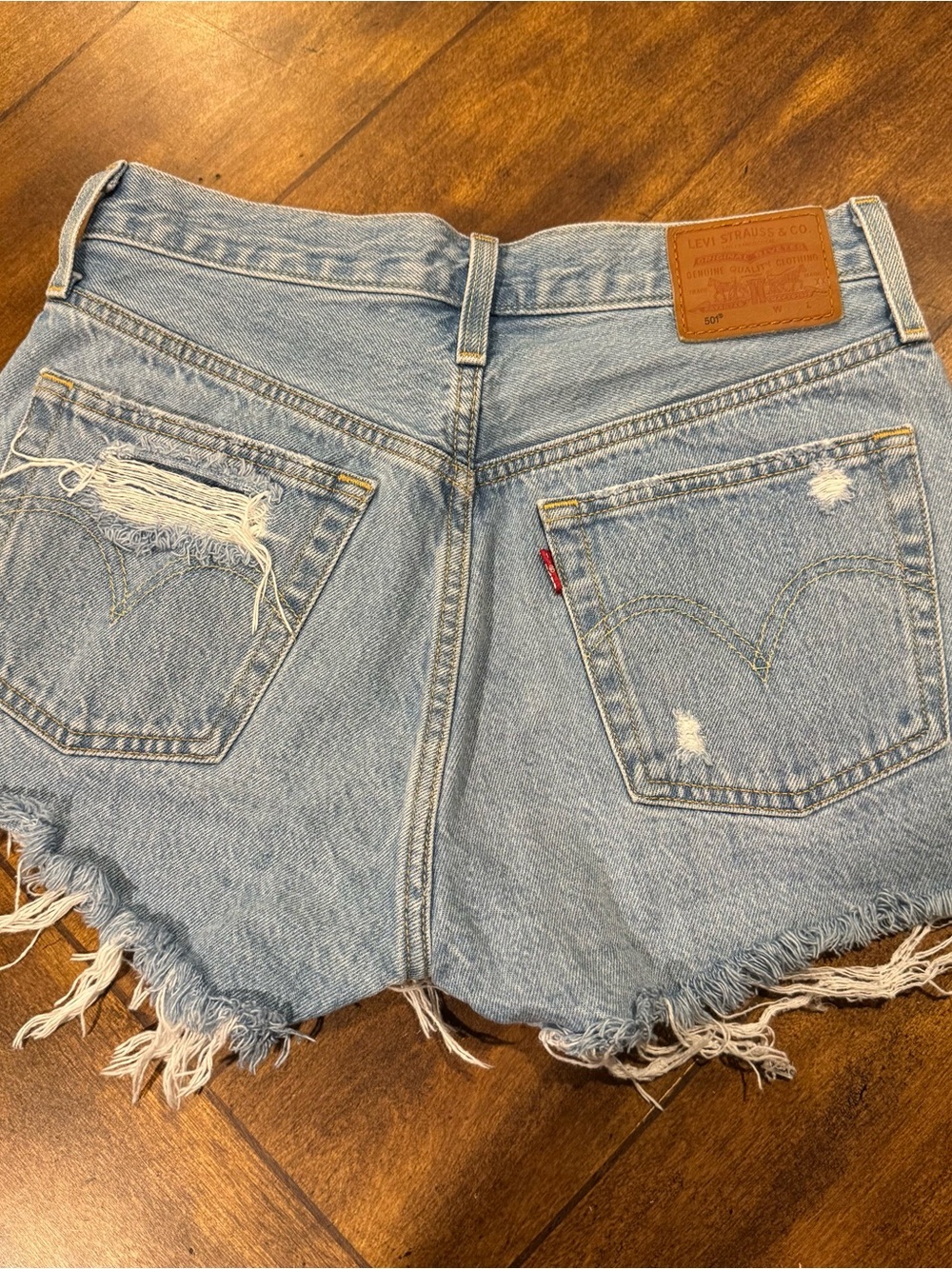 Levi's Light Blue Distressed Frayed Hem Denim Shorts
